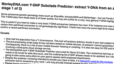 MorleyDNA.com Y-SNP Subclade Predictor