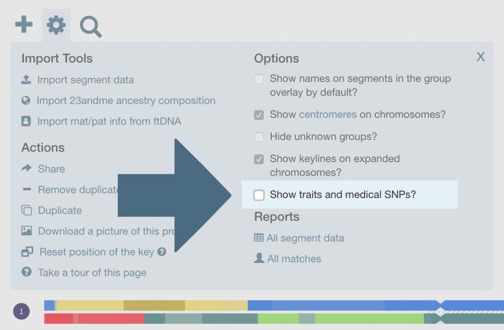 The 'show traits and medical SNPs' checkbox