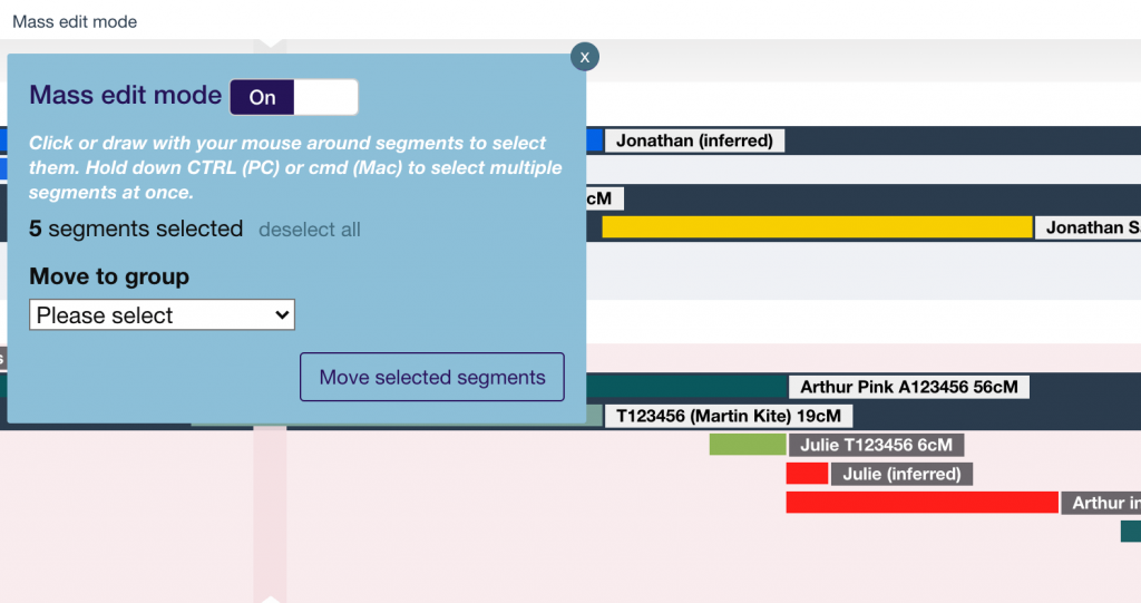 An illustration of mass edit mode showing selected segments