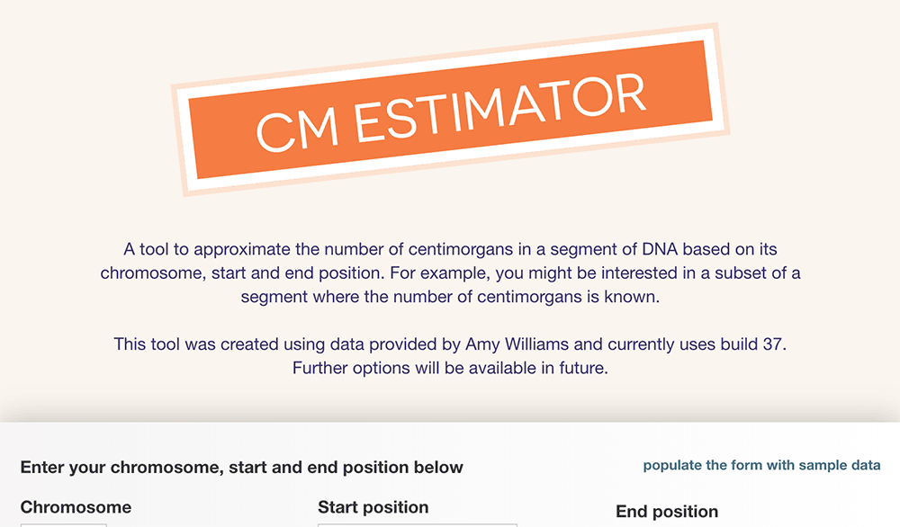 Screenshot of the cM estimator tool