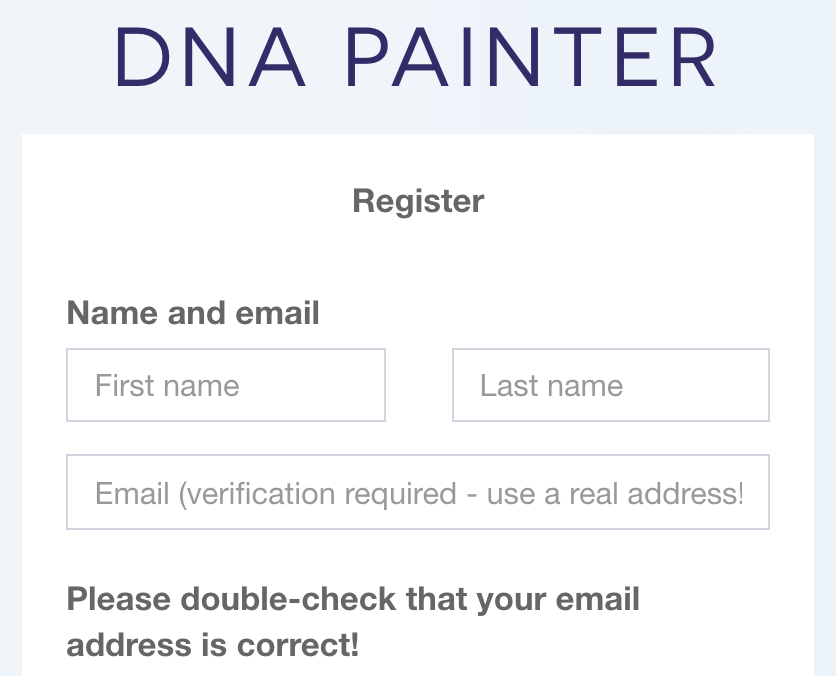 Register at DNA Painter - a screenshot of the form