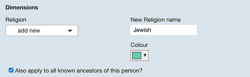 Screenshot showing the form that lets you add a dimension value to an ancestor