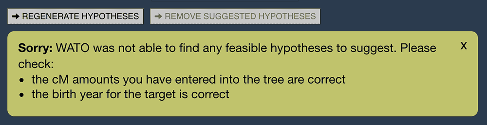 A screenshot showing the message from WATO about not being able to suggest hypotheses