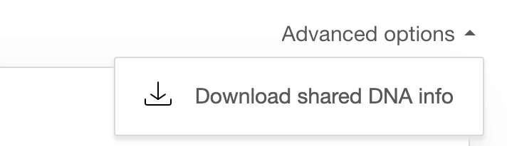 The 'advanced options' dropdown on the match detail page at MyHeritage