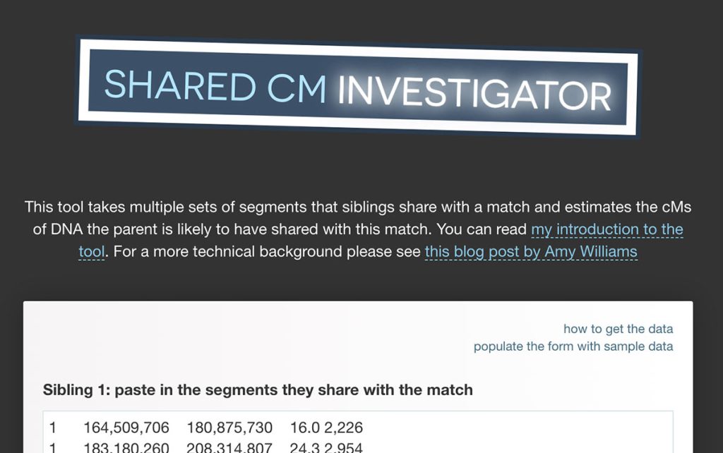 The Shared cM Investigator entry screen