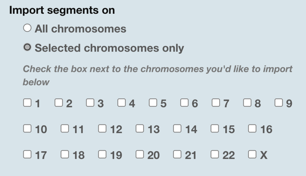 The new option to import segments on selected chromosomes only