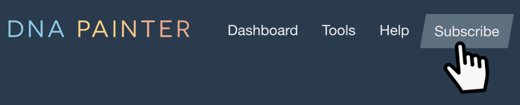 The DNA Painter navigation bar with the subscribe button