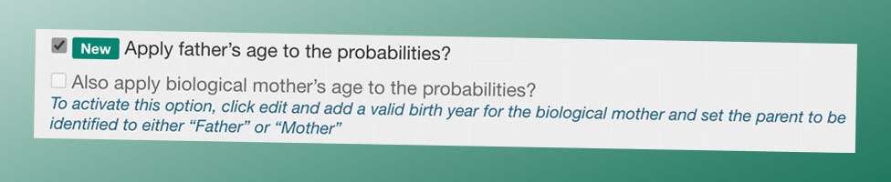 The checkbox allowing the age of the parent to be applied to the probabilities