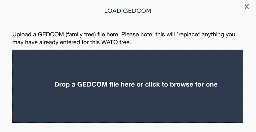 The load GEDCOM panel overlay