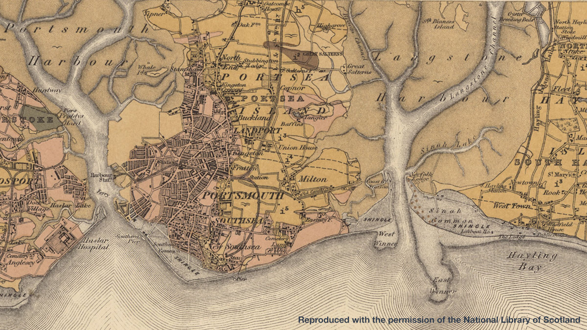 Excerpt from Sheet 331 - Portsmouth (1 inch to the mile, [Solid with Drift]) OS surveyed: 1856 to 1866, Geological Survey published: 1893, Reprinted: 1903; Reproduced with the permission of the National Library of Scotland