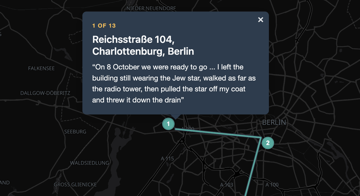 Fragment of map showing escape to Switzerland from Berlin